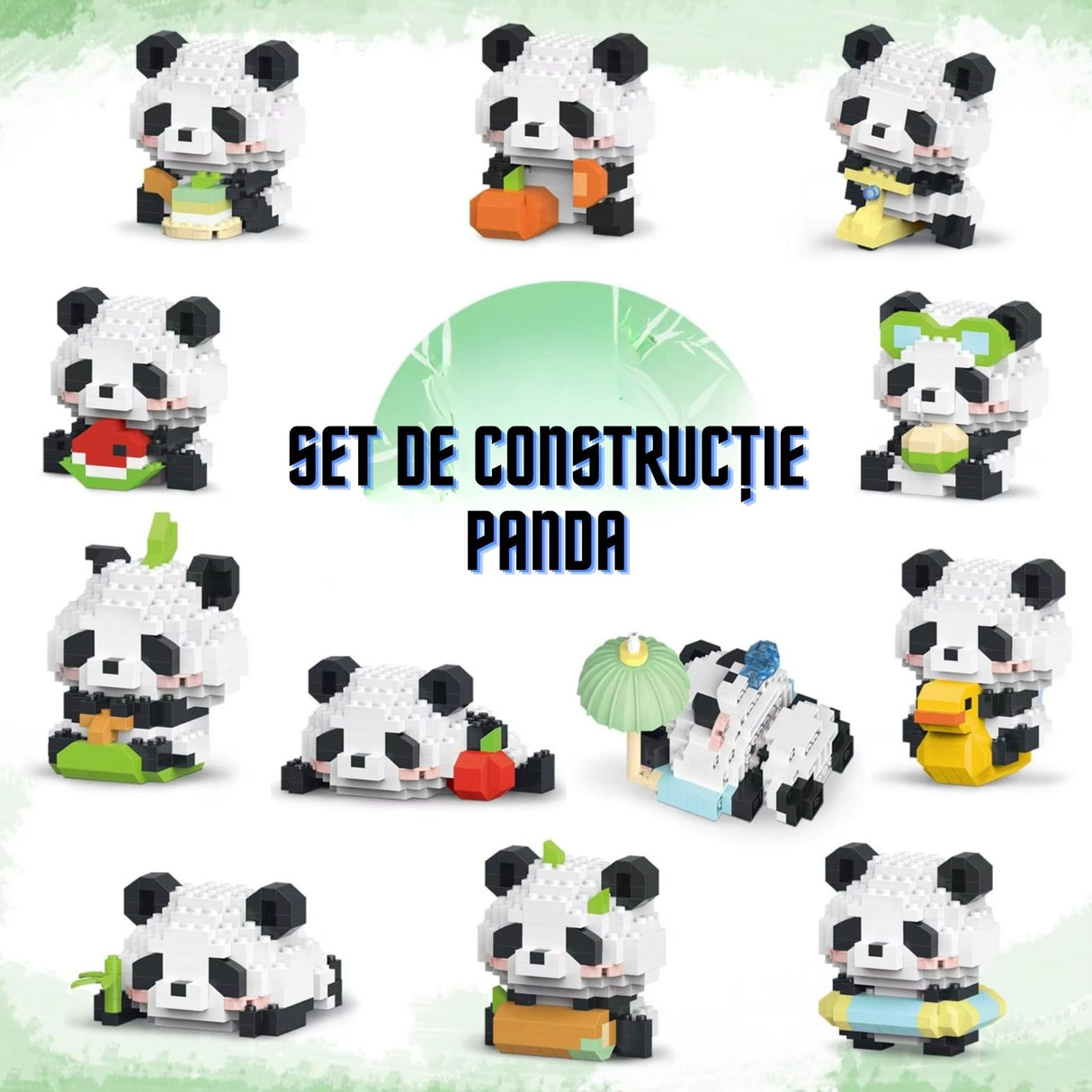 Set de Constructie, Flippy, Model Panda cu Cerc de Inot, 180 Piese, Model 3D, Jucarie Educativa STEM, +6 Ani, Plastic ABS, 7.8 x 4.1 x 11.3 cm, Verde Deschis - vivimall.ro