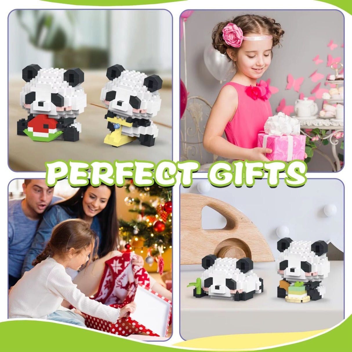Set de Constructie, Flippy, Model Panda cu Cerc de Inot, 180 Piese, Model 3D, Jucarie Educativa STEM, +6 Ani, Plastic ABS, 7.8 x 4.1 x 11.3 cm, Verde Deschis - vivimall.ro