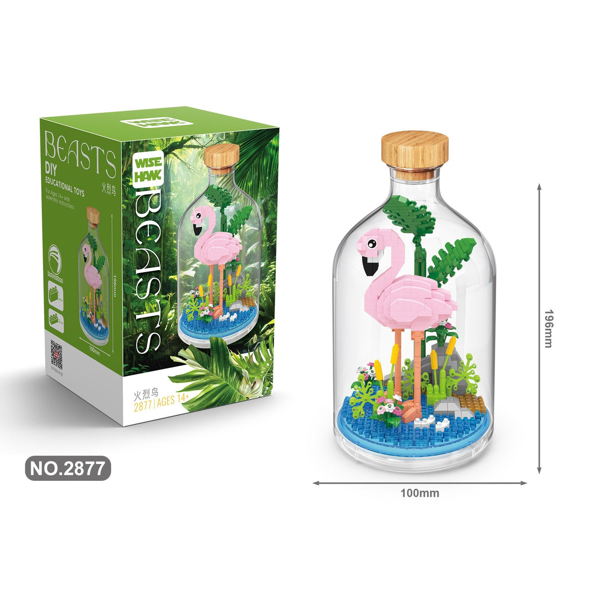 Setul Flippy Flamingo asamblat, model decorativ 3D din plastic, dimensiuni 10×19,6 cm