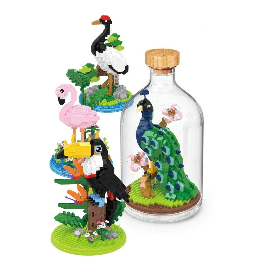 Set construit Flippy Flamingo 485 piese, model finalizat flamingo multicolor, perspectivă laterală