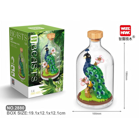Set de construit în sticlă Flippy, 651 piese plastic, model Păun multicolor 10x19,6 cm, vedere frontală