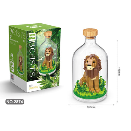 Set construcție 3D Flippy Leu, 728 piese asamblate, dimensiuni 10×19,6 cm, detaliu model finalizat