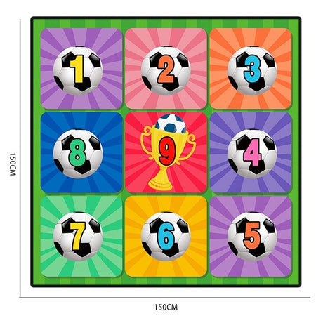 Set de Fotbal Vivimall, Joc Recreativ Pentru Copii, Minge cu Scai, Plansa din Material textil, 150 x 150 cm, Model Trofeu, Multicolor - vivimall.ro