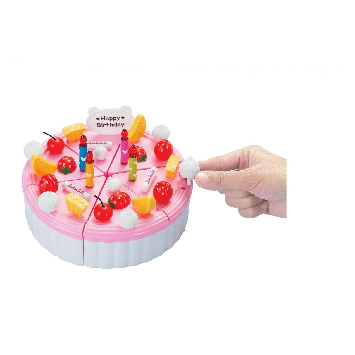 Komplett játékkészlet, születésnapi torta és sütik, 75 elem, műanyag evőeszközök
