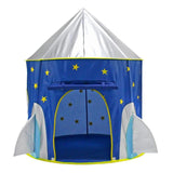 Set de Joaca pentru Copii, Vivimall, Model Racheta Spatiala, Set din 4 piese: Cort, Piscina cu Cos de Baschet, Tunel si Geanta de Transport, din Poliester, 135 x 105 x 105 cm, Albastru - vivimall.ro