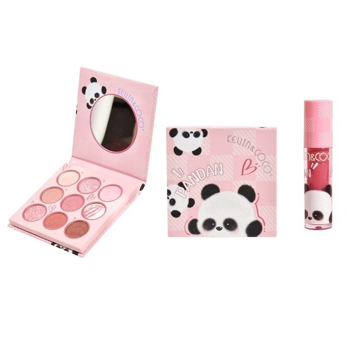 Set machiaj Kevin&Coco model Panda, paletă 9 nuanțe multicolor și lipgloss, vedere frontală