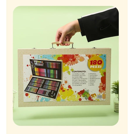 Set 180 Piese pentru Desen si Pictura, Vivimall, Tip Servieta din Lemn, Model Natur, 46 x 30.9 x 4.1 cm, Multicolor - vivimall.ro