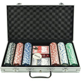 Set de Poker Complex cu 300 de jetoane Vivimall, Include 2 seturi de carti, 5 zaruri, Echipat cu servieta de aluminiu cu dimensiunile 39x7x27 cm - vivimall.ro