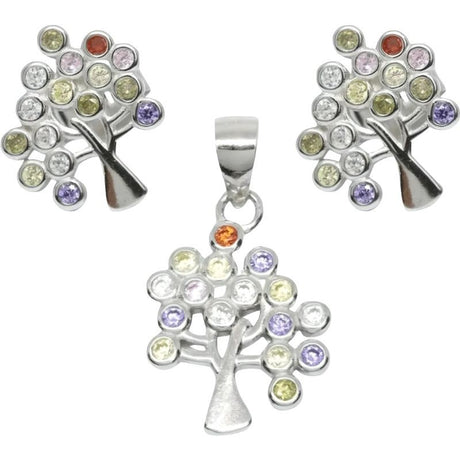 Set din Argint 925 Copac cu Pietre Colorate - vivimall.ro