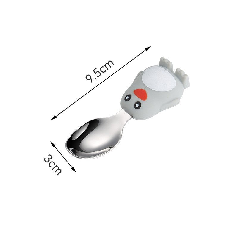 Set diversificare bebelusi Vivimall, din silicon, 23.5 x 12.5 cm, 1 farfurie compartimentata in forma de pinguin, lingurita si furculita, pai, perie pai, fara alergeni, ventuza fixare,  forma creativa,  gri - vivimall.ro