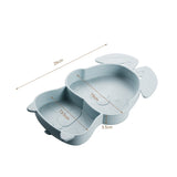 Set diversificare bebelusi Vivimall, din silicon, 26 x 15 cm, 1 farfurie compartimentata in forma de iepure, lingurita si furculita, pai, perie pai, fara alergeni, ventuza fixare,  forma creativa,  bleumarin - vivimall.ro