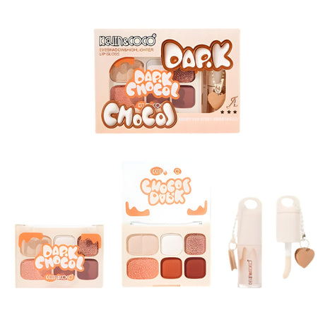 Set Machiaj, Kevin&Coco, Paleta Farduri de Ochi si Lip Gloss, 6 Nuante, Finisaj Mat, Shimmer, Textura Fina, Pigmentare Intensa, 10.4 g, 14.7 x 10.5 x 3.5 cm, Portocaliu - vivimall.ro