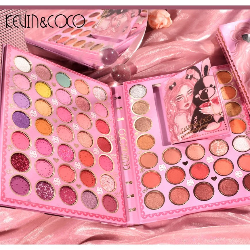 Set farduri 2 in 1 Kevin&Coco, paleta 62 nuante, mini paleta iluminator tip carte, rezistenta ridicata, 22 x 17 cm, 430 g, multicolor - vivimall.ro