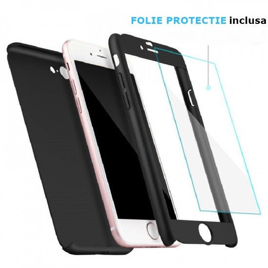 Set Husa si Folie de Protectie, Flippy, Compatibila cu Apple iPhone X, Full Cover 360°, Plastic + Sticla, Auriu