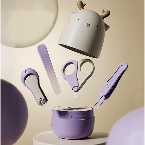 Set 4in1 de Ingrijire Unghii pentru Bebelusi, Vivimall, Cutie de Depozitare Tip Cerb, 0-6 Ani, 11 x 6 x 11 cm, Mov - vivimall.ro