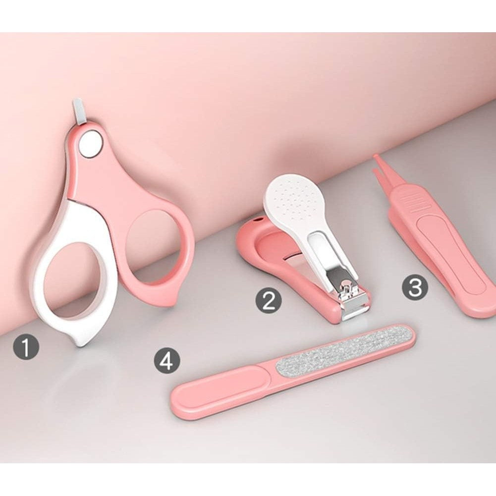 Set 4in1 de Ingrijire Unghii pentru Bebelusi, Vivimall, Cutie de Depozitare Transparenta, 0-6 Ani, 13.6x8x2 cm, Roz - vivimall.ro