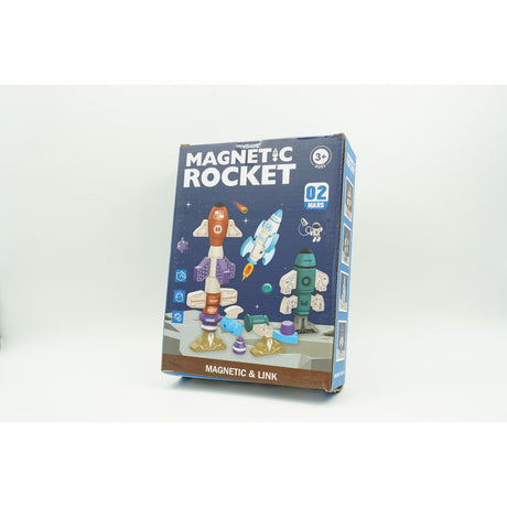 Set inteligent de blocuri magnetice pentru copii, 8 piese, cutie depozitare, racheta, albastru - vivimall.ro