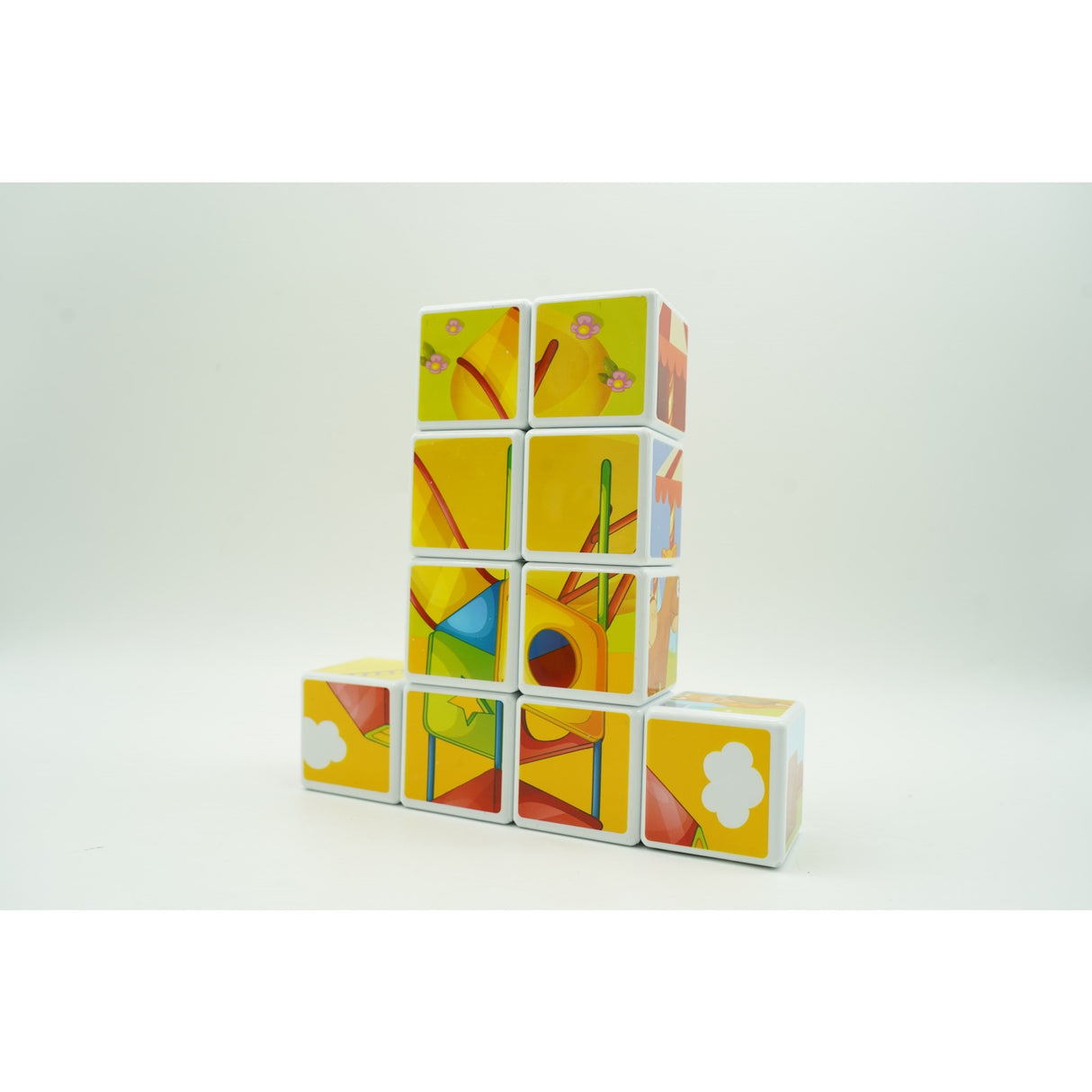 Set inteligent de cuburi magnetice pentru copii, 10 piese, cutie depozitare, puzzle parc de distractii, +3 ani, multicolor - vivimall.ro