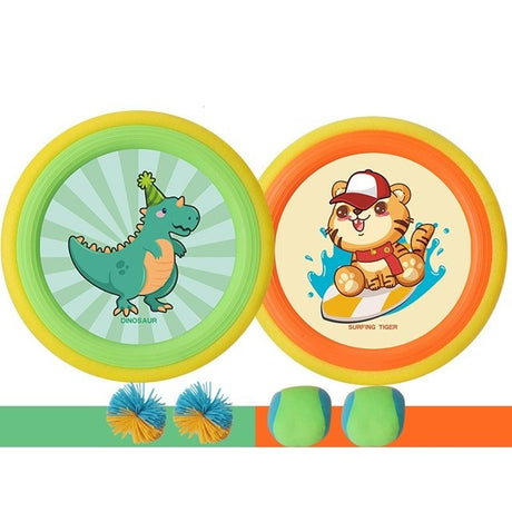 Set Interactiv Frisbee, Fippy, pentru Copii, 2 Palete Elastice, Diametru 30 cm, 4 Mingi, + 3 Ani, Design Animat, Multicolor - vivimall.ro