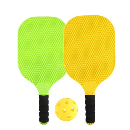 Set Joc de Ping-Pong, Vivimall, 2 Palete, 1 Minge, + 6 Ani, 37.5 x 18 x 3 cm, Galben/Verde - vivimall.ro