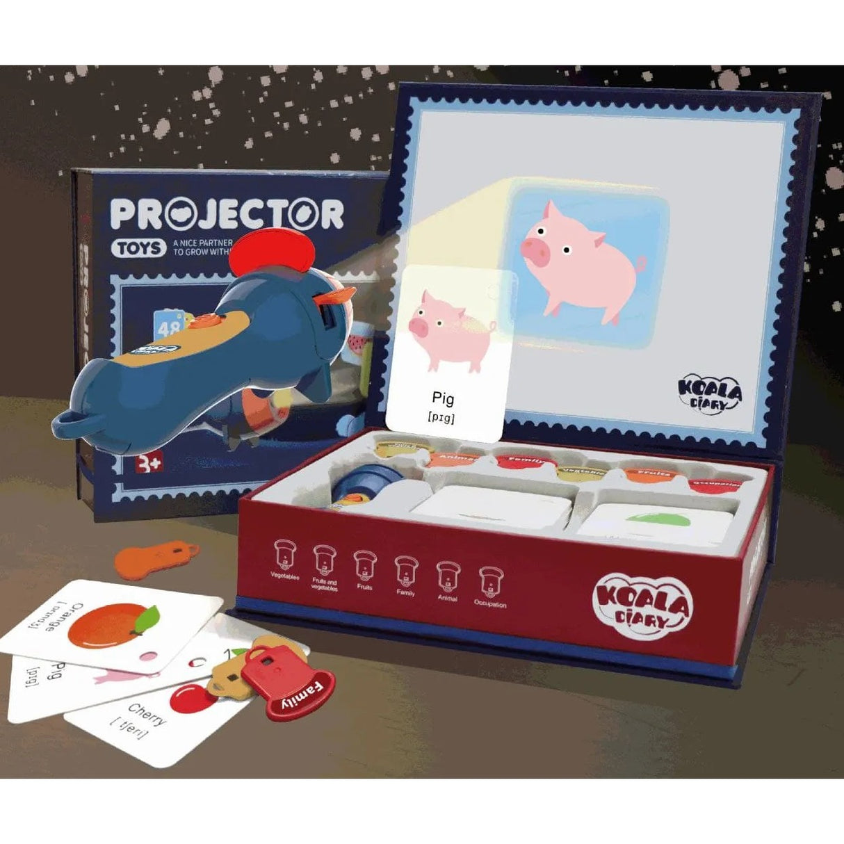 Oktatójáték-készlet, Zseblámpa Projektor Gyermekeknek, 6 Téma, 48 Kép, Tárolódoboz, +3 Év 