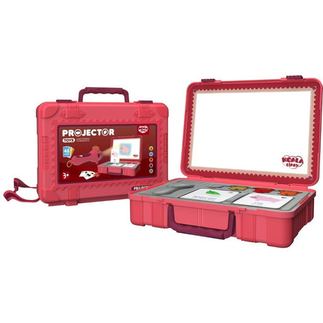 Set jucarie educativa proiector tip lanterna pentru copii, 48 de imagini,carti cu pictograme, cutie depozitare, +3 ani, Rosu - vivimall.ro