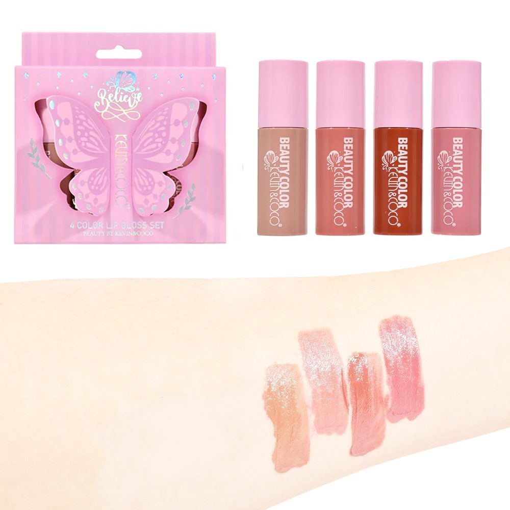 Set Luciu de Buze, Kevin&Coco, 4 Lip Gloss, Model Believe, Stralucire si Hidratare Intensa, 10x2.2x10.3 cm, 4x2.5 ml, Multicolor - vivimall.ro