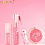 Set Machiaj Complet, Kevin&Coco, Trusa Machiaj Portabila, Mini Kit, 4 Articole Esentiale pentru Stralucire, Design Inima, Roz - vivimall.ro