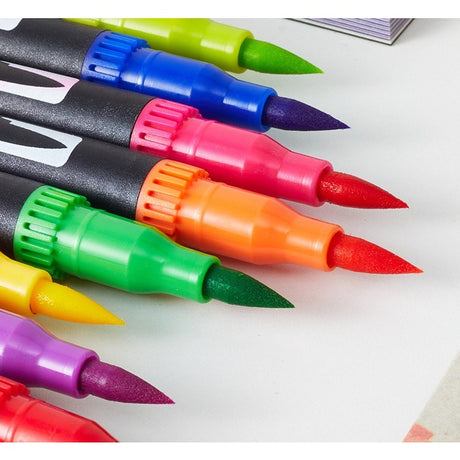 Set 100 Carioci, Vivimall, pe Baza de Apa, 2 Tipuri de Varf, 1-2 mm, 0.4 mm, Corp Carioca Negru, din Plastic, Multicolor - vivimall.ro