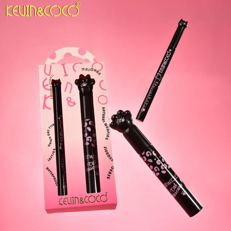 Mascara si Tus de Ochii, Kevin &Coco, Lichid, Set de Machiaj, Rezistent la Apa, Design Labuta de Pisica, Negru 7.5 x 2.7 x 20.2cm - vivimall.ro