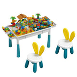 Măsuță educativă Flippy cu 2 scăunele Bunny și 156 piese compatibile LEGO Duplo, vedere frontală completă