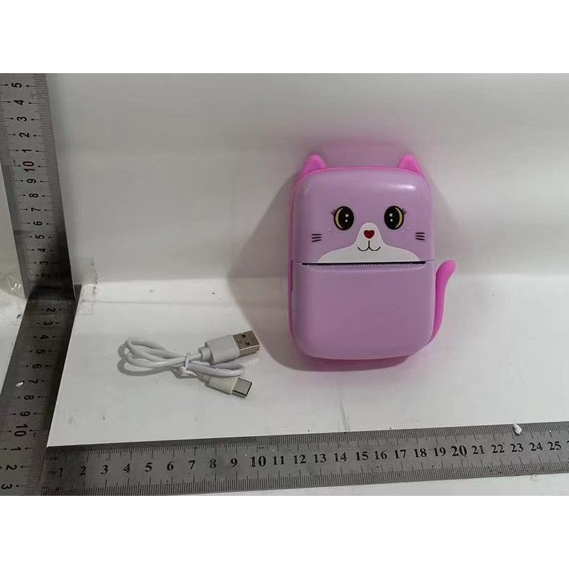 Set Mini Imprimanta Foto Portabila, Vivimall, Include: 1x Set de Markere, 5x Role de Hartie Termica, 5x Role Hartie Adeziva, Incarcare USB, Bluetooth, Print Alb-Negru, Model Pisicuta, Roz - vivimall.ro