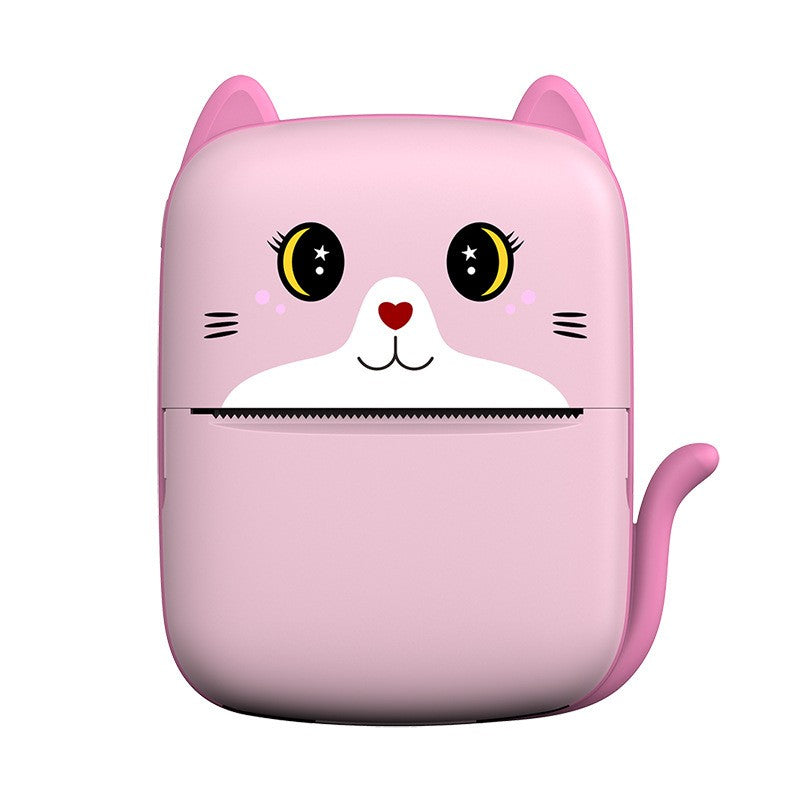 Set Mini Imprimanta Foto Portabila, Vivimall, Include: 1x Set de Markere, 5x Role de Hartie Termica, 5x Role Hartie Adeziva, Incarcare USB, Bluetooth, Print Alb-Negru, Model Pisicuta, Roz - vivimall.ro