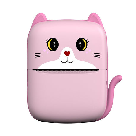 Set Mini Imprimanta Foto Portabila, Vivimall, Include: 1x Set de Markere, 5x Role de Hartie Termica, 5x Role Hartie Adeziva, Incarcare USB, Bluetooth, Print Alb-Negru, Model Pisicuta, Roz - vivimall.ro