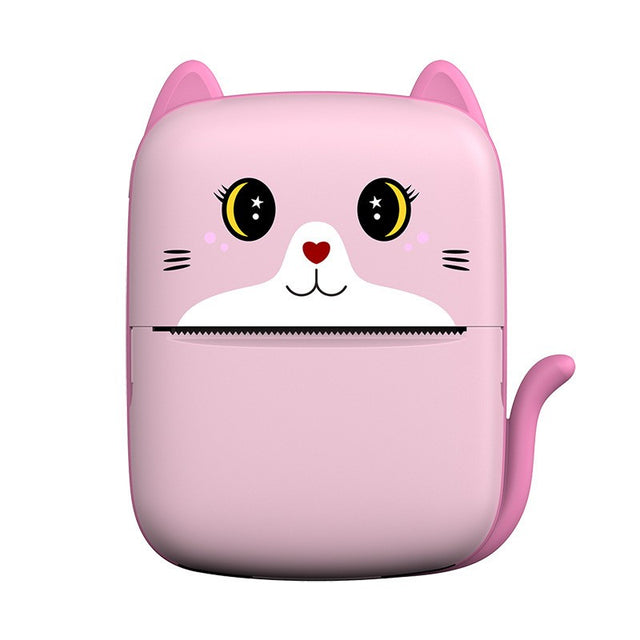 Set Mini Imprimanta Foto Portabila, Vivimall, Include: 1x Set de Markere, 5x Role de Hartie Termica, 5x Role Hartie Adeziva, Incarcare USB, Bluetooth, Print Alb-Negru, Model Pisicuta, Roz - vivimall.ro