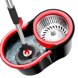 Set mop rotativ cu galeata Vivimall, material plastic si microfibra, rezistent, cu dop scurgere, vas detasabil, pentru interior, capacitate 8 l, negru/rosu - vivimall.ro