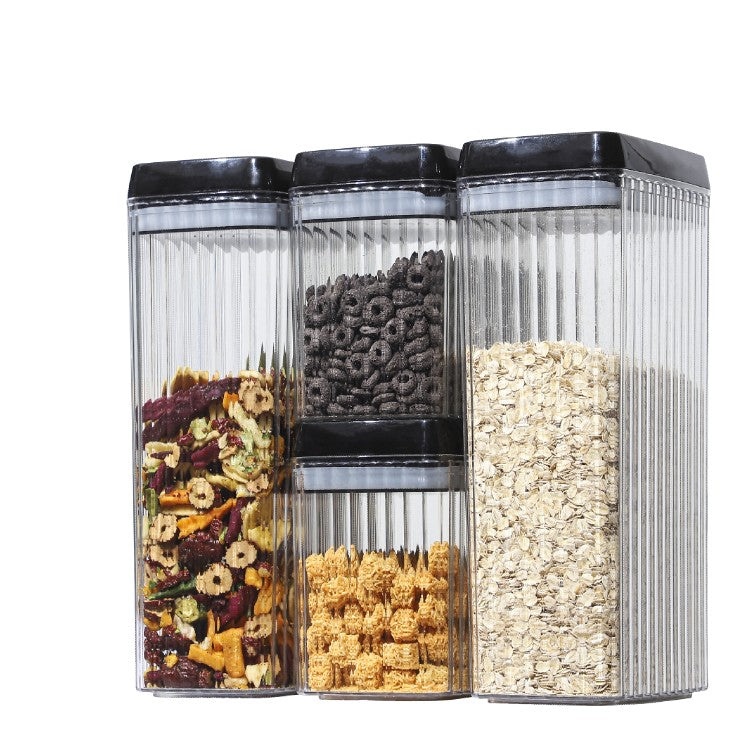 Set 4 Recipiente din Plastic, Vivimall, pentru Alimente/Obiecte, Inchidere Ermetica, Textura Ondulata, 2 x 1.5l, 2 x 3.3 l, Transparent - vivimall.ro