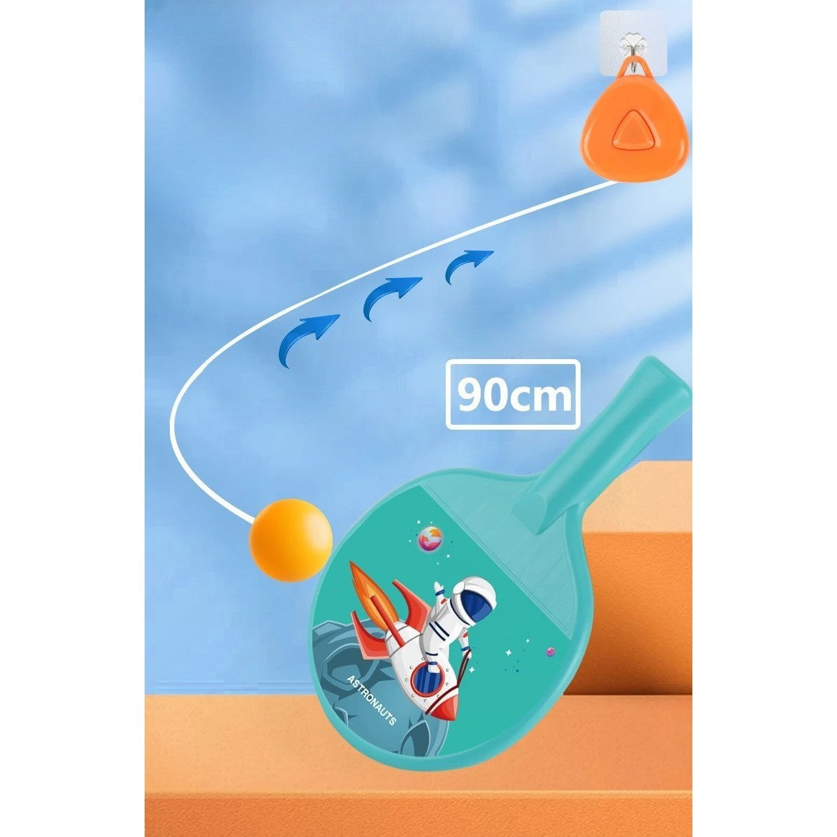 Set Palete pentru Tenis de Masa, Vivimall, pentru Copii, Accesoriu de Agatat Inclus, 2 Mingi, Design Animat, Albastru - vivimall.ro