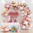 Set 82 baloane latex Rose Gold pentru arcadă LOVE Baby Shower fetițe, nuanțe pastel și auriu roz, vedere frontală