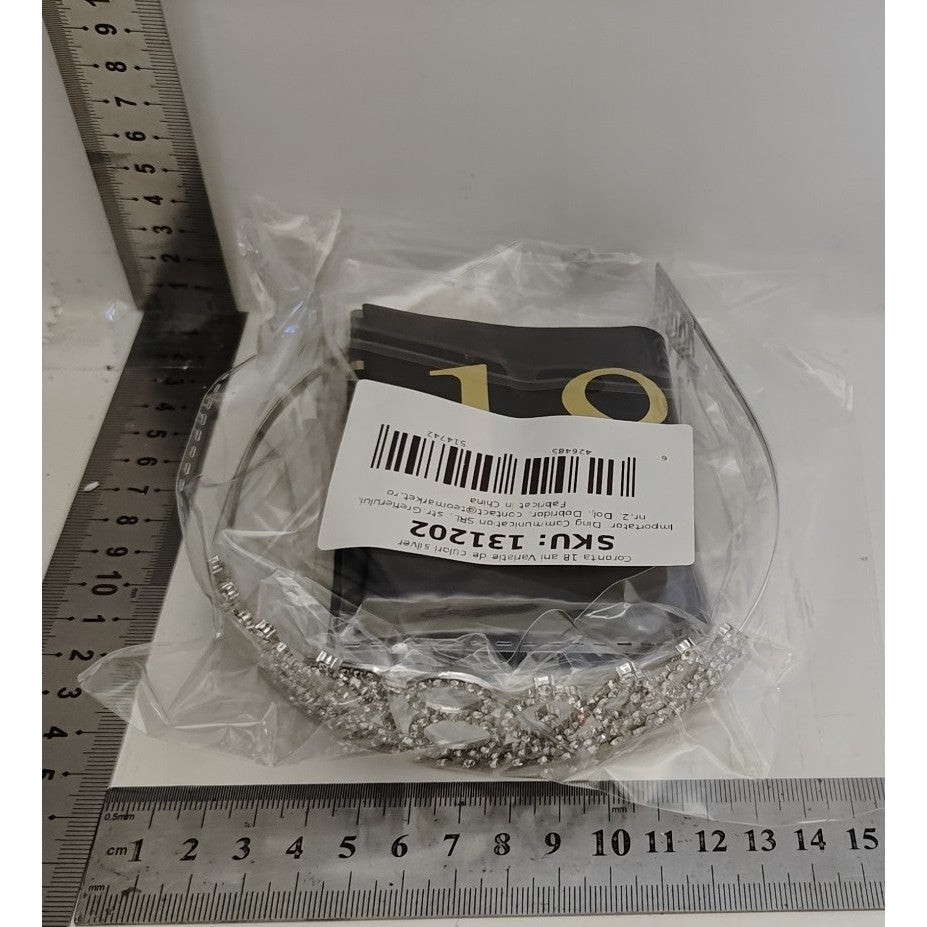 Set 2 Piese pentru Majorat, Vivimall, 15 x 13 x 5 cm, Coronita Printesa Silver si Panglica 18&amp;Fabulous, Negru - vivimall.ro