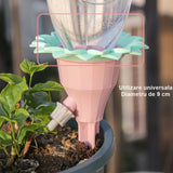 Csepegtető készlet, szeleppel, öntözéshez, virágmintás, állítható sebesség, bepattintható rögzítés, praktikus, 16,8 x 9 cm, rózsaszín