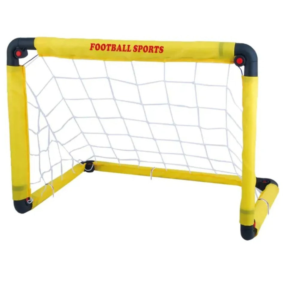 Set Poarta de Fotbal pentru Copii, Vivimall, 45x60 cm, Minge, Cartonase, Pompa, Fluier, Interactiv, Distractiv, Galben - vivimall.ro