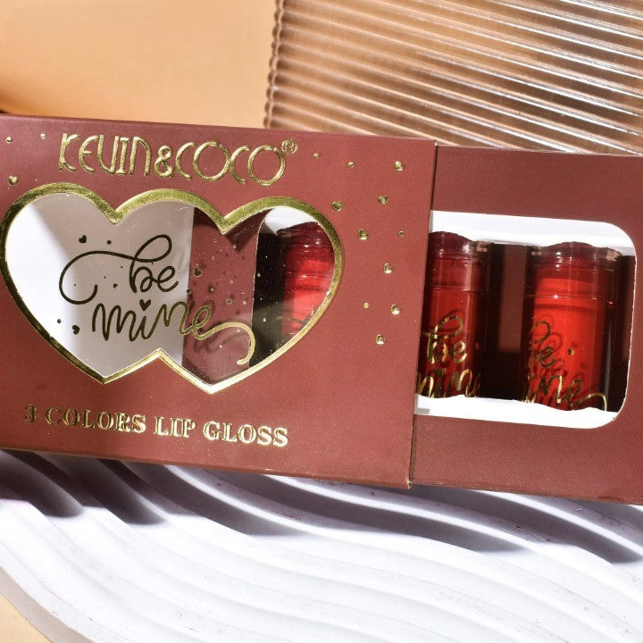 Set Rujuri de Buze Lucioase, KEVIN &amp; COCO, Be Mine 3 Culori, Lip-Gloss, 11 x 7.3 x 2.7cm, Roz-Rosu, Varianta B - vivimall.ro