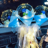 Set Trandafir in Balon LED cu Lumini, Vivimall, Tip Buchet, Diametru 35 cm, Albastru - vivimall.ro