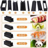 Set ustensile pentru facut sushi Vivimall, 10 piese, forma inima inclus, 3 forme clasice, extensibil, finisaj lucios, material ABS, curatare usoara, negru - vivimall.ro