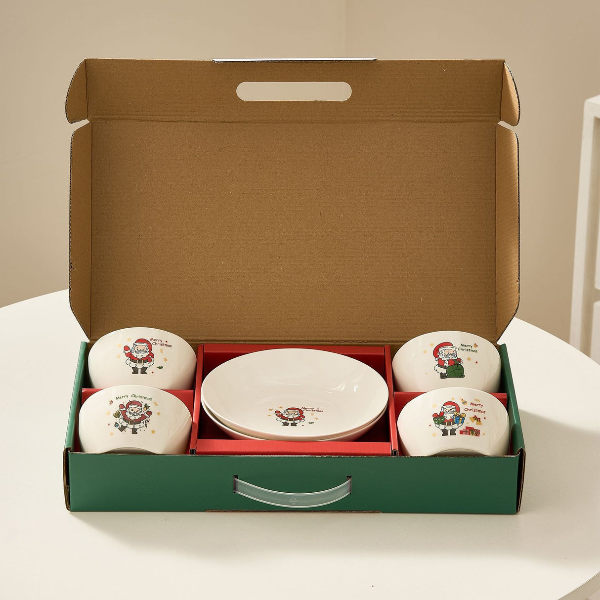 Set Vesela Festiva, Flippy, Tema Craciun, 4 x Boluri 300 ml, 2 x Farfurii 18 x 3.4 cm, din Ceramica, Model 2, Multicolor - vivimall.ro