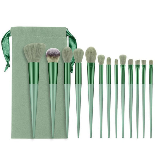 Set 13 pensule pentru machiaj, Vivimall, super soft, makeup profesional/incepatori, verde - vivimall.ro