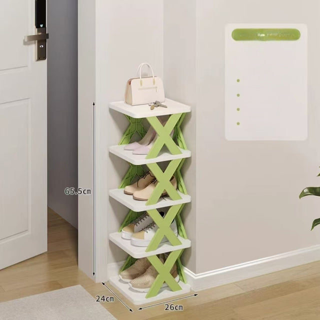 Raft pantofi modular cu 5 straturi din ABS, culoare alb și verde, dimensiuni 65.5x24x26 cm, vedere frontală