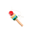Jucărie din lemn cupă de îndemânare tip Kendama, model sabie minge, roșu-galben-albastru, vedere frontală