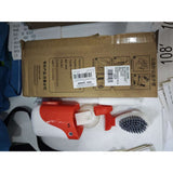 Perie de Toaleta, Flippy, cu Suport de Perete, Recipient Detergent, 2 Tipuri de Perii, Model Balena, Rosu